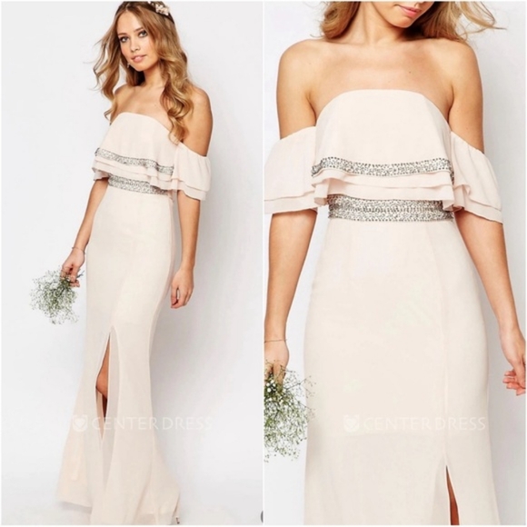 TFNC Cecilia Powder Blue Embellished Strapless Off Shoulder Gown - Picture 2 of 14